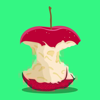 apple core isolated on green background vector