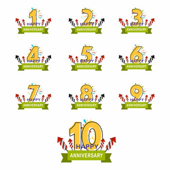 1st, 2nd, 3rd, 4th, 5th, 6th, 7th, 8th, 9th, 10th year celebration vector design