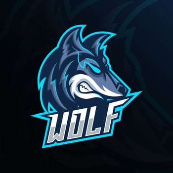 blue angry wolf head mascot esport logo design. side view wolf head logo design vector