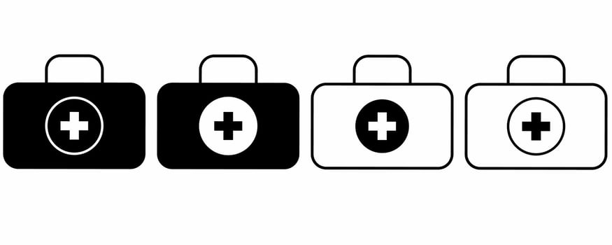 outline silhouette medical briefcase icon set isolated on white background vector
