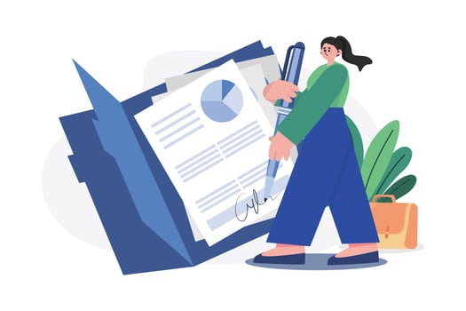 Businesswoman Signing The Document Illustration concept. A flat illustration isolated on white background vector