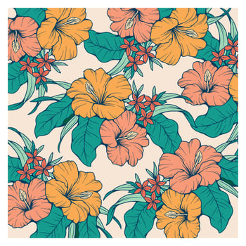 Hand drawn illustration of beauty plants and flowers in colorful line art style for background, floral pattern, invitations and fabric printing vector