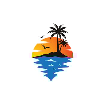 Sunset beach logo vector icon