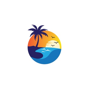 Sunset beach logo vector icon