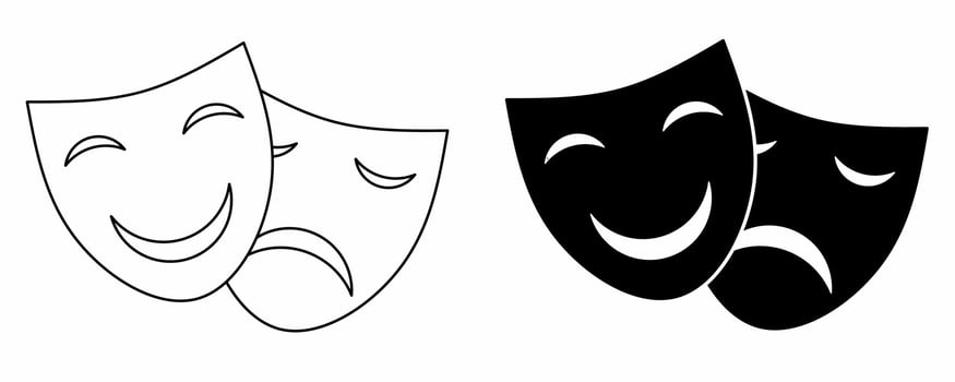 outline silhouette theater masks icon set isolated on white background vector