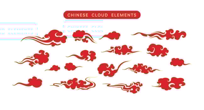 Set of Luxury Gold Red Chinese clouds vector. Ornament oriental elements for asian chinese new year card or mid autumn. Vintage sky art decorative illustration vector