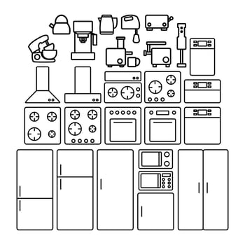 Set of kitchen appliances household icons, thin line vector