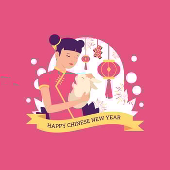 Girl Hugging a Rabbit on Chinese New Year vector