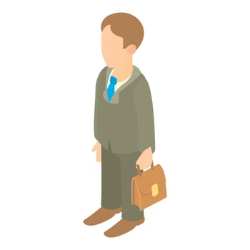 Businessman holding briefcase icon, cartoon style vector