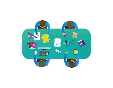 Business team working together, discussing ideas for project. People meeting at desk in office. illustration for teamwork. vector
