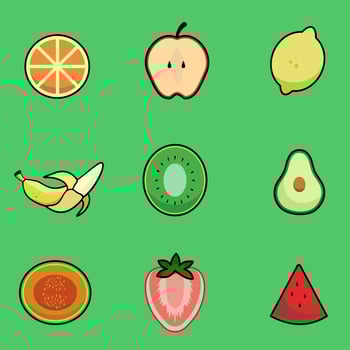 Fruit icons with outline vector