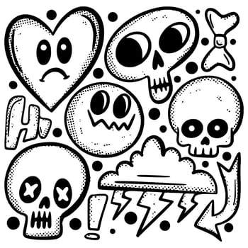 Collection set sketch doodle Illustration hand drawn black and white vector