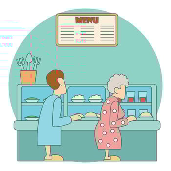 Queue in canteen for food concept, flat style vector