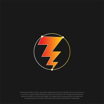 Lightning bolt logo. Electricity icon. Electric energy sign. Purple blue gradient. Thunder bolt in a circle. Flash or power symbol. Speed, fast, quick, rapid concept. Vector illustration, clip art.