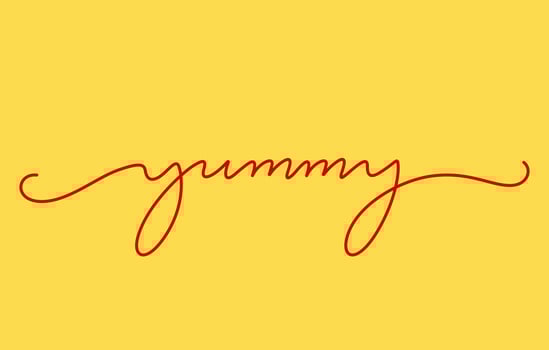 continuous line drawing of yummy word lettering design vector