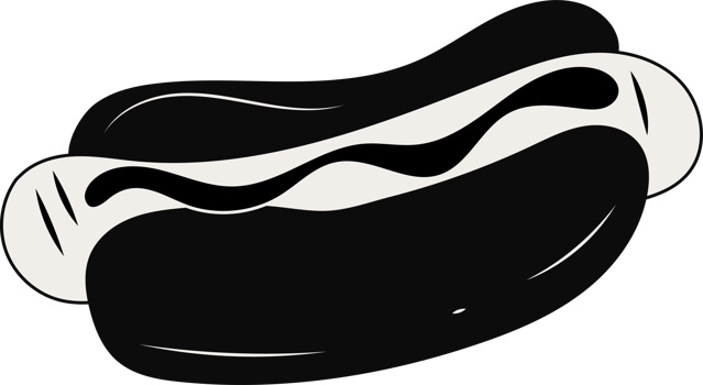 Illustration black and white of Hot Dog. Engraving PNG illustration. Design element for menu, bar, food court,fast food restaurant.