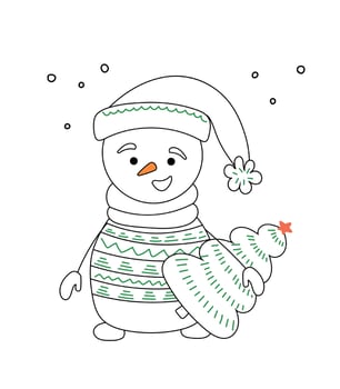 Illustration of a black cute snowman isolated on a white background for Christmas decoration vector
