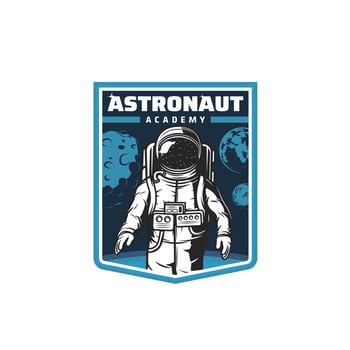 Astronaut academy icon, spaceman in outer space vector