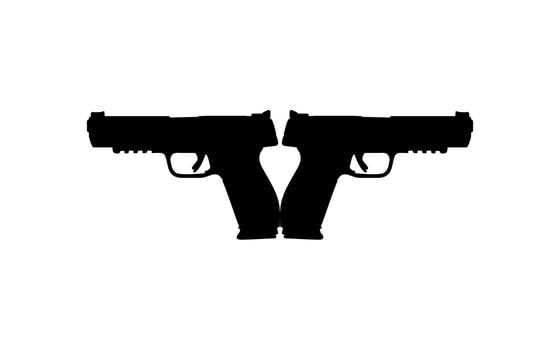 Silhouette of Pistol Gun for Logo, Pictogram, Art Illustration, Website or Graphic Design Element. Vector Illustration