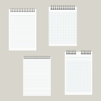 Set of four notepads with a binding from above. Vector illustration