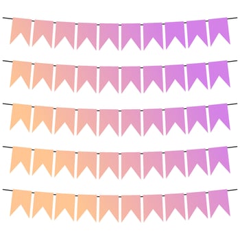 Colorful flags and bunting garlands for decoration. Decor elements with various patterns. Vector illustration