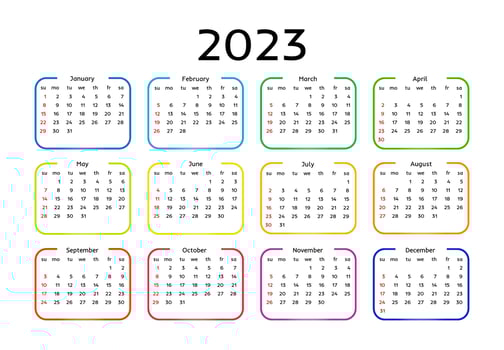 Calendar for 2023 isolated on a white background. Sunday to Monday, business template. Vector illustration