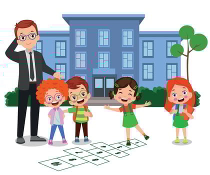 classroom teacher and cute students vector