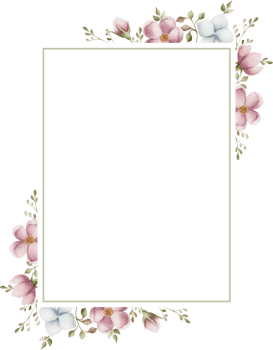 Rectangle watercolor frame of pink flowers. Hand-painted vertical or horizontal frame with flowers and blades of grass. Hand drawn watercolor ornament. png