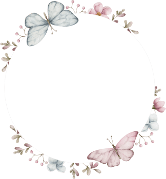 Round frame with flowers and butterflies. Watercolor illustration png