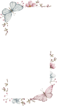 Rectangle frame with flowers and butterflies. Watercolor illustration png