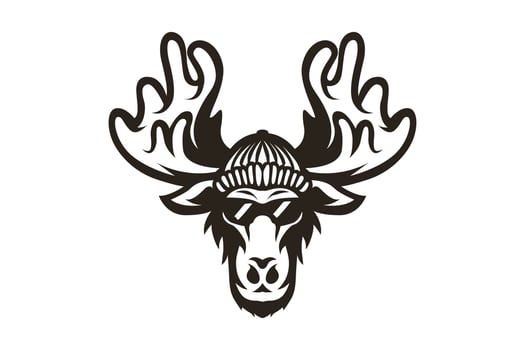 moose snow using cap ang glasses black white vector logo