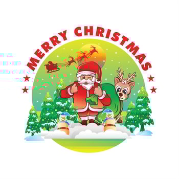 Cartoon illustration of santa claus with reindeer in snow season on christmas day vector