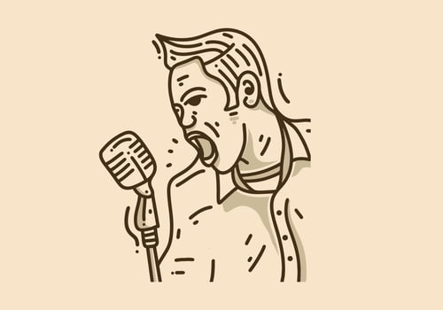 Vintage illustration of man singing on microphone vector