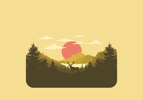 Landscape art illustration of lake and pine forests vector