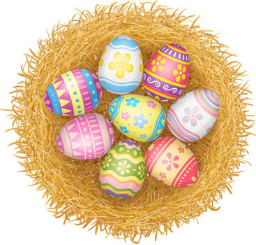 Happy Easter day eggs in nest top view png