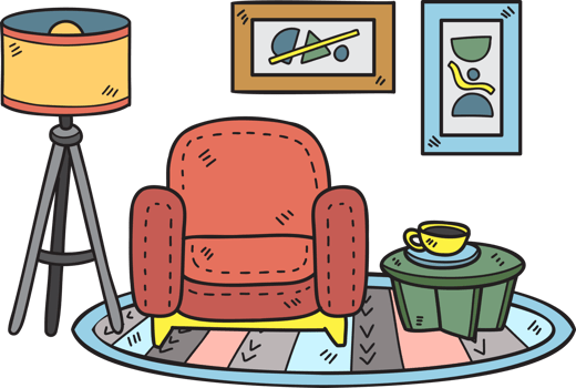 Hand Drawn sofa and lamp interior room illustration png
