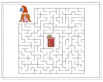 A puzzle game for kids, go through the maze. Cartoon Christmas Gnome. vector