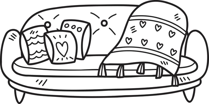 Hand Drawn Sofa with cute blankets and pillows illustration vector