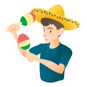 Man plays on maracas icon, flat style vector