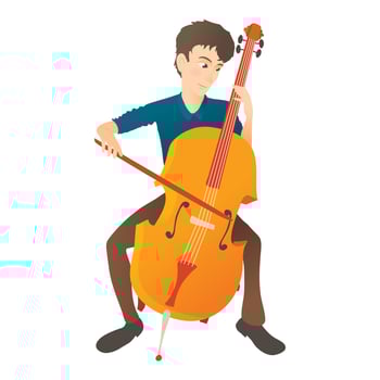 Man plays on cello icon, flat style vector