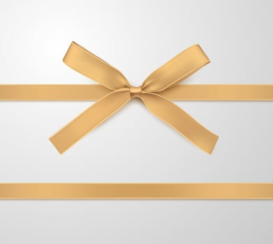 Gold Ribbon and Bow isolated. Golden Vector Decoration for Gift Cards, for Gift Boxes or Christmas illustrations.