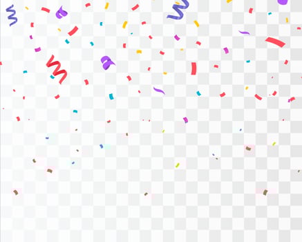 Colorful bright confetti isolated on transparent background. Festive vector illustration