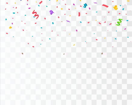 Colorful bright confetti isolated on transparent background. Festive vector illustration