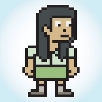 Pixel art cute school children character.back to school. Vector illustration.