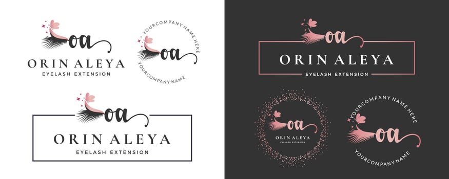 Initial letter OA O lash, Eyebrow, Lashes, eyelash extension logo design collection for Branding vector