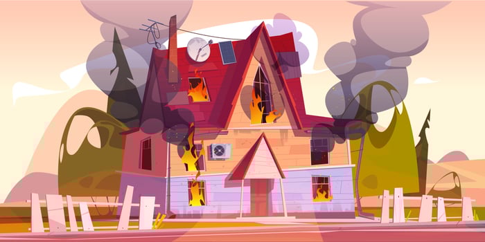 House on fire, home with flame and black smoke vector