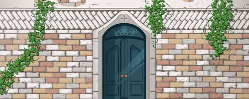 Ivy on antique building facade, vines climbing vector