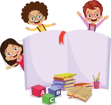 cute happy students reading books vector