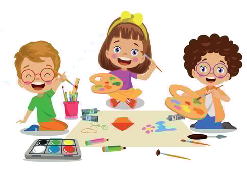 cute kids painting in class vector