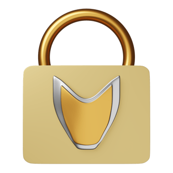 3d gold silver shield with golden lock isolated. Internet security or privacy protection or ransomware protect concept, 3d render illustration png